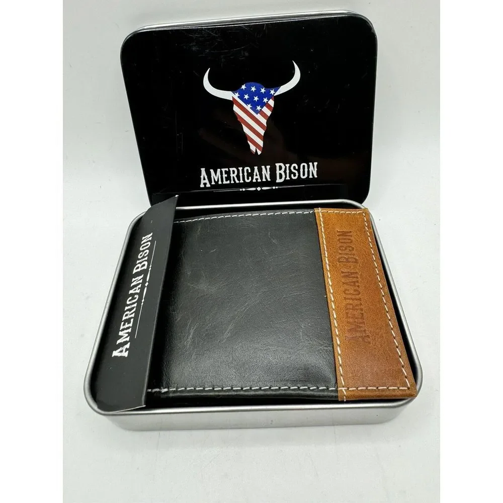AMERICAN BISON GENUINE LEATHER BLACK AND BROWN MEN'S WALLET FAST SHIPPING